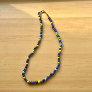 Vintage Blue and Yellow Glass Beaded Necklace Vibrant Jewelry